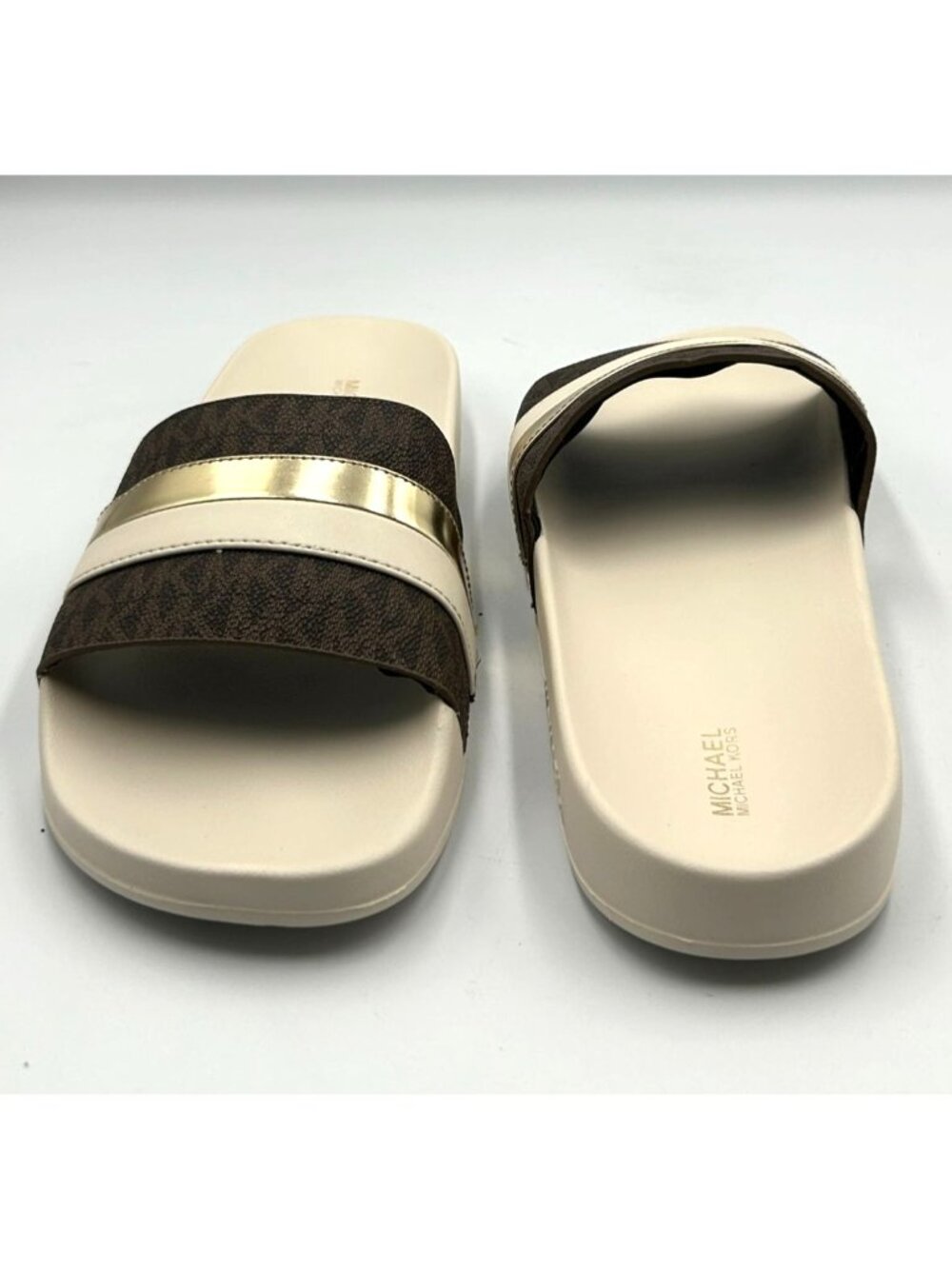 NWOB Michael Kors Men's Rubber White Brandy Metallic Striped Sandal Size 11 3490 - Picture 9 of 16